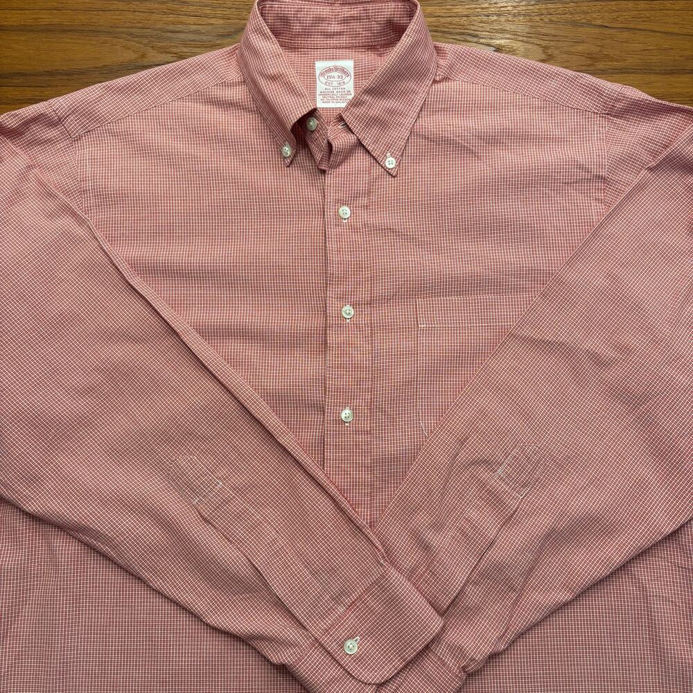 Brooks Brothers men’s red plaid long sleeve button down dress shirt 15.5 - 33